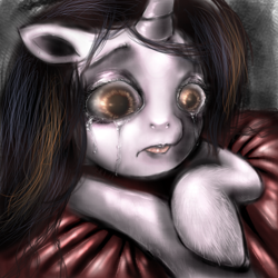 Size: 666x666 | Tagged: safe, artist:klalaskaxd, derpibooru import, twilight sparkle, creepy, crying