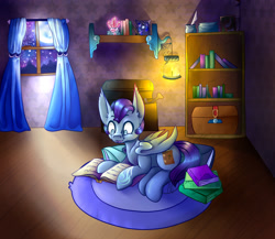 Size: 1280x1109 | Tagged: safe, artist:mdragonflame, princess luna, oc, oc:wax n' wane, bat pony, pony, commission, cute, moon, moonlight, old cutie mark, reading, smiling, solo, wings