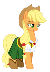 Size: 600x858 | Tagged: safe, artist:moostargazer, applejack, earth pony, pony, clothes, dress, ponytail, simple background, solo