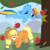 Size: 1000x1000 | Tagged: safe, artist:rawringcarrot, applejack, rainbow dash, earth pony, pegasus, pony, apple, applebucking