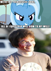 Size: 610x858 | Tagged: safe, derpibooru import, trixie, pony, unicorn, female, image macro, mare, meme, ross o'donovan, trixie vs everyone meme, trixie yells at everything