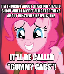 Size: 625x725 | Tagged: safe, edit, edited screencap, screencap, pinkie pie, earth pony, pony, baby cakes, cropped, implied gabby, pun, solo