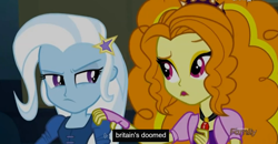 Size: 1600x830 | Tagged: safe, derpibooru import, screencap, adagio dazzle, trixie, equestria girls, rainbow rocks, britain, discovery family, discovery family logo, hilarious in hindsight, meme, united kingdom, youtube caption