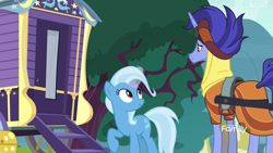 Size: 1920x1080 | Tagged: safe, derpibooru import, screencap, hoo'far, trixie, pony, saddle arabian, unicorn, road to friendship, discovery family logo, female, magic, male, mare, stallion, trixie's wagon