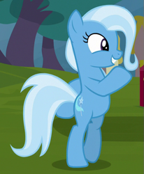 Size: 511x620 | Tagged: safe, derpibooru import, screencap, trixie, pony, unicorn, road to friendship, bipedal, cropped, cute, diatrixes, female, grin, mare, moonwalk, smiling, solo