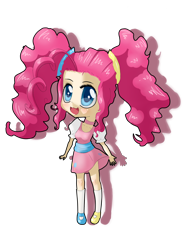 Size: 2400x3200 | Tagged: safe, artist:tomat-in-cup, pinkie pie, human, :d, alternate hairstyle, blushing, choker, clothes, cutie mark on human, female, high res, humanized, open mouth, pigtails, shoes, simple background, skirt, smiling, solo, transparent background