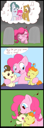 Size: 1000x2915 | Tagged: safe, artist:whatsapokemon, cloudy quartz, igneous rock pie, pinkie pie, pound cake, pumpkin cake, earth pony, pony, comic, diaper, grave, quartzrock, sad