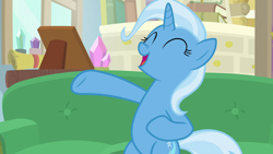 Size: 1280x720 | Tagged: safe, derpibooru import, screencap, trixie, pony, unicorn, road to friendship, eyes closed, female, mare, solo