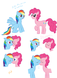 Size: 1307x1782 | Tagged: artist needed, source needed, safe, pinkie pie, rainbow dash, earth pony, pegasus, pony, blushing, female, kissing, lesbian, mare-muncher, pinkiedash, shipping