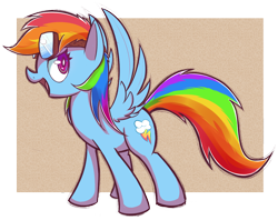 Size: 1668x1323 | Tagged: safe, artist:mister-markers, rainbow dash, pegasus, pony, blue coat, blue wings, female, goggles, mare, multicolored mane, simple background, smiling, solo