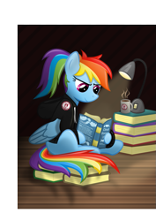 Size: 595x842 | Tagged: safe, artist:tajarnia, rainbow dash, pegasus, pony, book, clothes, hoodie, ponytail, reading, svg, vector