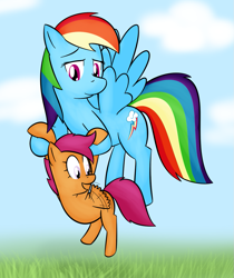 Size: 965x1149 | Tagged: safe, artist:lamia, rainbow dash, scootaloo, pegasus, pony, duo, duo female, female, filly, mare