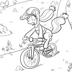 Size: 1000x1000 | Tagged: safe, artist:madmax, applejack, earth pony, pony, bicycle, grayscale, monochrome, solo