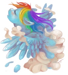 Size: 1224x1368 | Tagged: safe, artist:fyrecalla, rainbow dash, pegasus, pony, blue coat, blue wings, female, mare, multicolored mane, simple background, smiling, solo