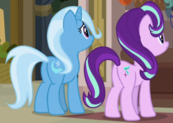 Size: 676x480 | Tagged: safe, derpibooru import, screencap, starlight glimmer, trixie, pony, unicorn, road to friendship, cropped, duo, female, mare, plot