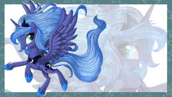 Size: 2560x1440 | Tagged: dead source, safe, artist:vird-gi, princess luna, alicorn, pony, female, mare, s1 luna, smiling, solo, spread wings, wallpaper, wings, zoom layer