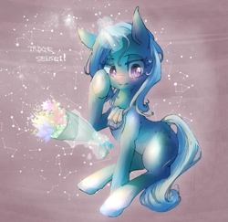 Size: 949x924 | Tagged: safe, artist:toki, derpibooru import, trixie, pony, unicorn, bouquet, female, flower, mare, solo