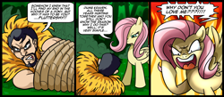 Size: 1500x656 | Tagged: safe, artist:madmax, fluttershy, human, comic, crossover, flutterrage, kraven the hunter, love me, marvel, you're going to love me