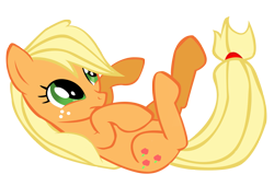 Size: 2073x1409 | Tagged: safe, artist:prozenconns, applejack, earth pony, pony, filly, hatless, missing accessory, on back, simple background, solo, transparent background, vector