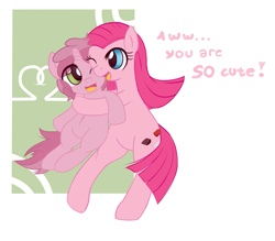 Size: 945x827 | Tagged: safe, pinkie pie, ruby pinch, earth pony, pony, unicorn, duo, duo female, female, mare, pinkamena diane pie