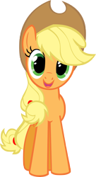 Size: 3513x6453 | Tagged: safe, artist:kittyhawk-contrail, part of a set, applejack, earth pony, pony, cute, happy, head tilt, hugpony poses, jackabetes, looking at you, open mouth, simple background, smiling, solo, transparent background, vector