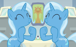 Size: 1582x978 | Tagged: safe, derpibooru import, edit, edited screencap, screencap, trixie, pony, unicorn, road to friendship, discovery family logo, eyes closed, female, mare, mirrored, unitinu