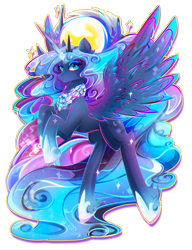 Size: 2072x2696 | Tagged: safe, artist:koveliana, princess luna, alicorn, pony, chromatic aberration, color porn, solo