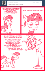 Size: 700x1100 | Tagged: safe, artist:madmax, twilight sparkle, comic, fan, madmax silly comic shop, pun, twilight is not amused, unamused