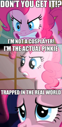 Size: 447x905 | Tagged: safe, pinkie pie, earth pony, pony, blonic, bluckles, female, image macro, mare, pink coat, pink mane