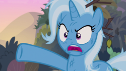 Size: 1280x720 | Tagged: safe, derpibooru import, screencap, trixie, pony, unicorn, road to friendship, angry, female, mare, open mouth, solo