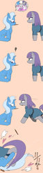 Size: 480x1920 | Tagged: safe, artist:suzumaru, derpibooru import, maud pie, trixie, pony, unicorn, blushing, comic, female, lesbian, mare, mauxie, pocky, pocky day, shipping, sweat, tsundere