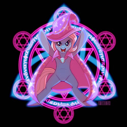 Size: 900x900 | Tagged: safe, artist:seanica, derpibooru import, trixie, pony, bipedal, greek alphabet, hexagram, magic, magic circle, solo, triquetra