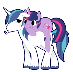Size: 608x605 | Tagged: safe, artist:n-n-neet, shining armor, twilight sparkle, pony, unicorn, carrying, cute, floppy ears, ponies riding ponies, smiling, sweatdrop