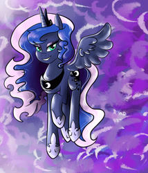 Size: 3000x3500 | Tagged: safe, artist:itsnotdaijoubu, princess luna, alicorn, pony, female, flying, horn, mare, solo