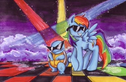 Size: 951x620 | Tagged: safe, artist:hyper-piston, rainbow dash, pegasus, pony, crossover, pokémon, squirtle, sunglasses, swag