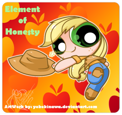 Size: 625x591 | Tagged: safe, artist:yokokinawa, applejack, humanized, parody, solo, the powerpuff girls