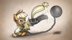 Size: 1920x1080 | Tagged: safe, artist:dori-to, applejack, earth pony, pony, ball and chain, clothes, kick, kuroda kanbei, sengoku basara, solo