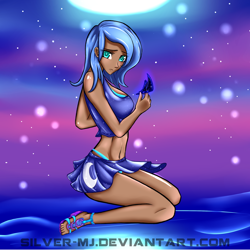 Size: 1200x1200 | Tagged: safe, artist:silver-wingx, princess luna, human, belly button, blue underwear, clothes, humanized, midriff, panties, s1 luna, skirt, solo, thong, underwear, upskirt