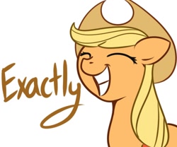 Size: 600x500 | Tagged: safe, artist:solar-slash, applejack, earth pony, pony, eyes closed, reaction image, simple background, solo, text