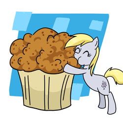 Size: 1000x1000 | Tagged: safe, artist:madmax, derpy hooves, pegasus, pony, female, giant muffin, mare, muffin, solo, that pony sure does love muffins