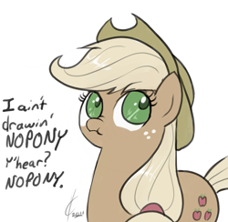 Size: 829x808 | Tagged: safe, artist:valcron, applejack, earth pony, pony, liar face, liarjack, scrunchy face, simple background, solo