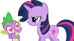 Size: 7870x4418 | Tagged: safe, artist:choopy, derpibooru import, spike, twilight sparkle, dragon, the cutie pox, absurd resolution, alternate hairstyle, heart eyes, rarity hair, simple background, transparent background, vector, wingding eyes