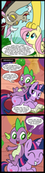 Size: 676x2586 | Tagged: safe, artist:madmax, discord, fluttershy, spike, twilight sparkle, dragon, pegasus, pony, comic