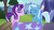 Size: 1280x720 | Tagged: safe, derpibooru import, screencap, starlight glimmer, trixie, pony, unicorn, road to friendship, duo, eyes closed, female, hoof on chest, laughing, mare