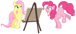 Size: 2140x963 | Tagged: safe, artist:deeptriviality, fluttershy, pinkie pie, earth pony, pegasus, pony, female, flutterpie, lesbian, shipping