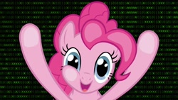 Size: 1366x768 | Tagged: safe, pinkie pie, earth pony, pony, binary, fourth wall, fourth wall pose, wallpaper