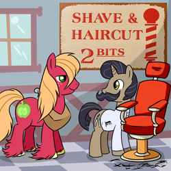 Size: 1000x1000 | Tagged: safe, artist:madmax, big macintosh, earth pony, pony, barber, male, moustache, shave and a haircut, stallion, sweeney trott, unshorn fetlocks