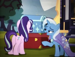 Size: 4032x3024 | Tagged: safe, derpibooru import, screencap, starlight glimmer, trixie, pony, unicorn, road to friendship, cape, clothes, duo, female, glimmer glutes, lowres, mare, out of context, plot, trixie's cape