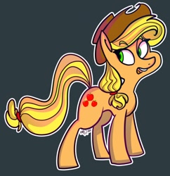 Size: 1240x1280 | Tagged: safe, artist:rfetus, applejack, earth pony, pony, applejack's hat, cowboy hat, female, gray background, hat, looking away, looking sideways, mare, open mouth, outline, simple background, solo, standing, three quarter view, white outline