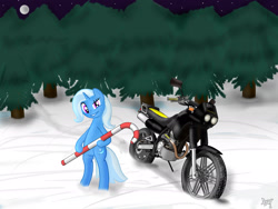 Size: 2048x1536 | Tagged: safe, artist:aagun, derpibooru import, trixie, pony, unicorn, candy cane, female, honda, mare, motorcycle, snow, solo